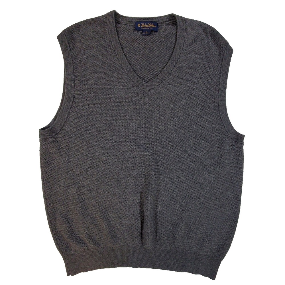 Brooks Brothers Mens Cashmere Blend Vest‎ XL Grey V Neck Sleeveless